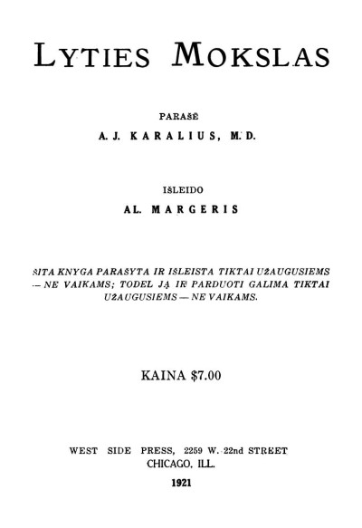 Antanas Juozapas Karalius — Lyties mokslas