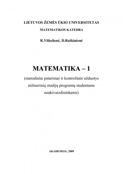 R. Vilkelienė & D Raškinienė — Matematika-1